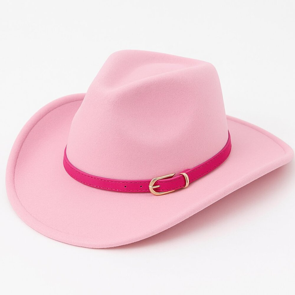 Light Pink Cowboy Cowgirl Western Felt Hat with Pink Band Buckle, Rodeo Party
